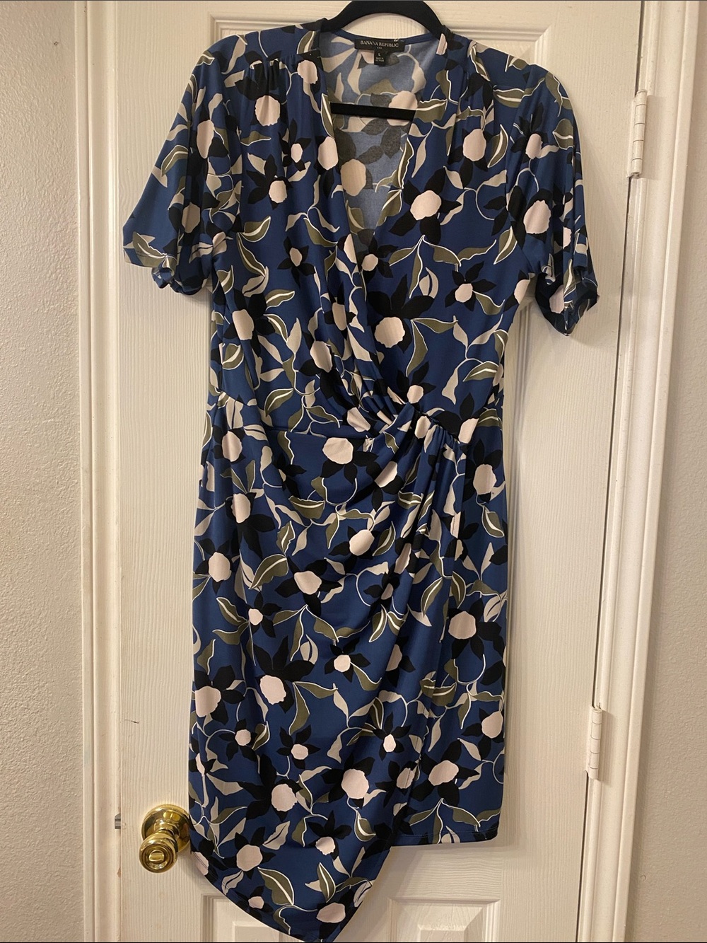 Banana Republic Navy Blue Floral Wrap-Detail Midi Dress